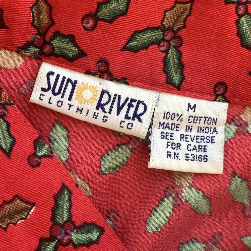 Sun River Skirt Womens Medium Red Christmas Holly Poinsettia Border Print Cotton